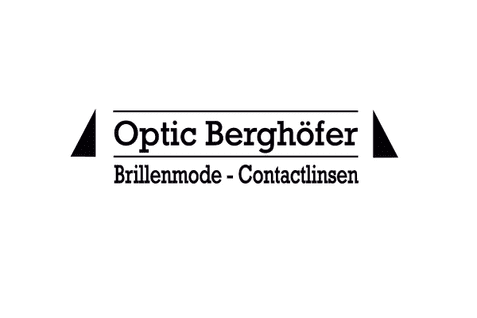 Logo von Optic Berghöfer mit den Schriftzügen „Brillenmode - Contactlinsen“ in schwarzer Schrift auf weißem Hintergrund.