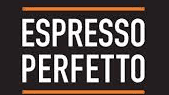 Sponsor Logo von Espresso Perfetto mit stilisierter Kaffeetasse und Schriftzug „la cultura del caffè“ auf schwarzem Hintergrund.