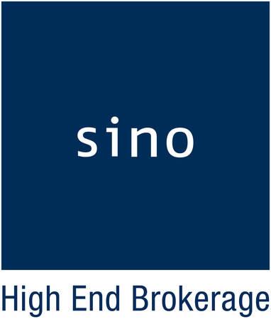 Logo der Marke "sino" mit dem Schriftzug "High End Brokerage" in dunklem Blau.
