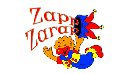 Buntes Clown-Logo mit Namen „Zapp Zarap“ und einem fröhlichen Clown, der einen Zauberhut hält.