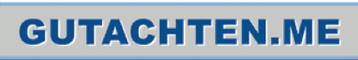 Logo mit der Aufschrift "GUTACHTEN.ME" in blauer Schrift auf grauem Hintergrund.