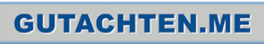 Logo mit der Aufschrift "GUTACHTEN.ME" in blauer Schrift auf grauem Hintergrund.