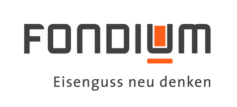Logo von Fondium mit dem Slogan „Eisenguss neu denken“ in grauer und oranger Schrift auf hellem Hintergrund.