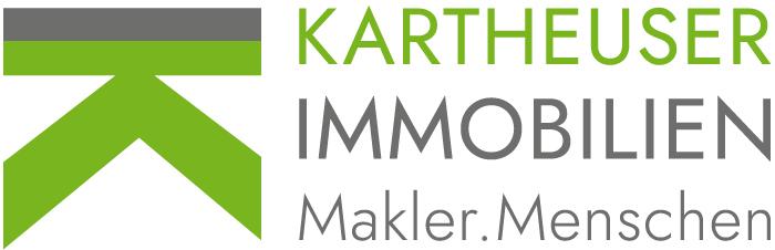 Logo von KARTHEUSER IMMOBILIEN mit grünem Symbol, grauer und grüner Schrift, darunter "Makler.Menschen".