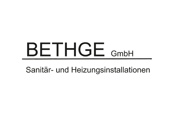 Logo der BETHGE GmbH für Sanitär- und Heizungsinstallationen mit klarer Schrift.