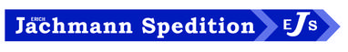 Logo der Erich Jachmann Spedition in blauer Schrift mit Pfeilen und den Initialen „EJS“ in Weiß.